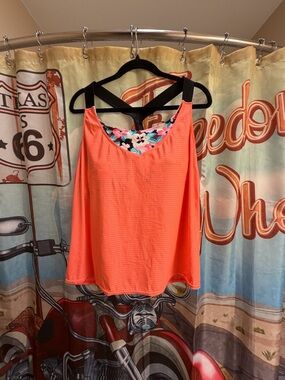 ZeroXposur Coral Active Tank with Black Strappy Back and Floral Liner